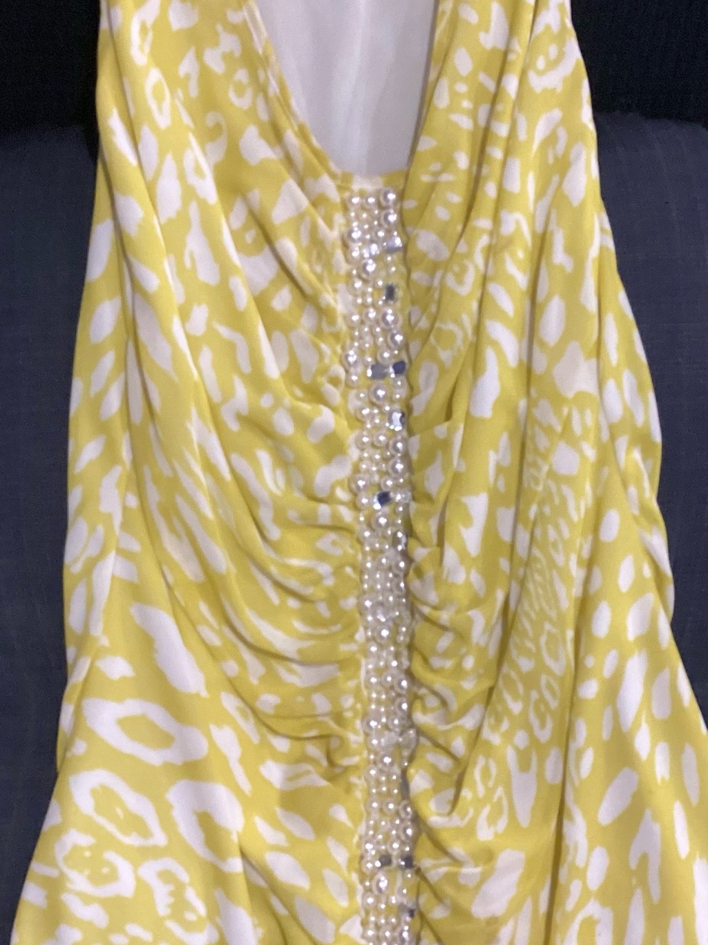 Inc International Concepts Yellow And White Pearl-Trimmed Blouse